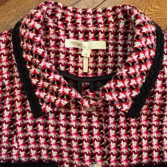 Maje Red Tweed Mini Dress – Gold Button Detail – Size 4 – Parisian Chic - Picture 2 of 4